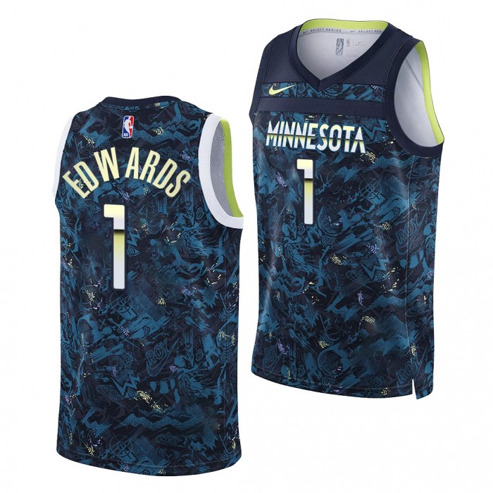 2020 NBA Draft Anthony Edwards Timberwolves 90s Golden Era Jersey Navy #1