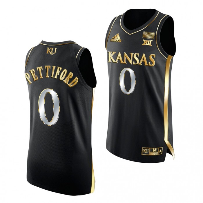 Bobby Pettiford Kansas Jayhawks Black Jersey 2021-22 Golden Edition Authentic Basketball Shirt