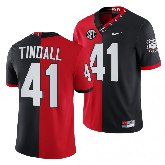 Georgia Bulldogs Channing Tindall Men Jersey 2021-22 Split Edition Mascot 100th Anniversary Jersey-Red Black