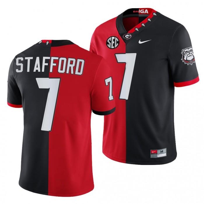 Georgia Bulldogs Matthew Stafford Men Jersey Split Edition 100th Season NFL Alumni Jersey-Red Black
