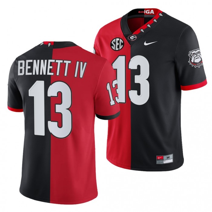 Georgia Bulldogs Stetson Bennett Men Jersey 2021-22 Split Edition Mascot 100th Anniversary Jersey-Red Black