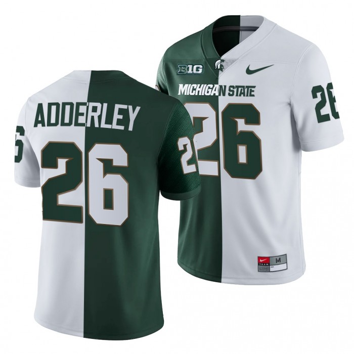 Michigan State Spartans Herb Adderley Jersey White Green Split Edition Uniform