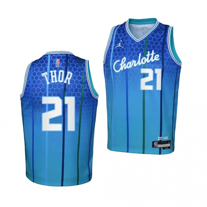 Youth Charlotte Hornets JT Thor 2021-22 City Edition 75th Anniversary Jersey-Teal