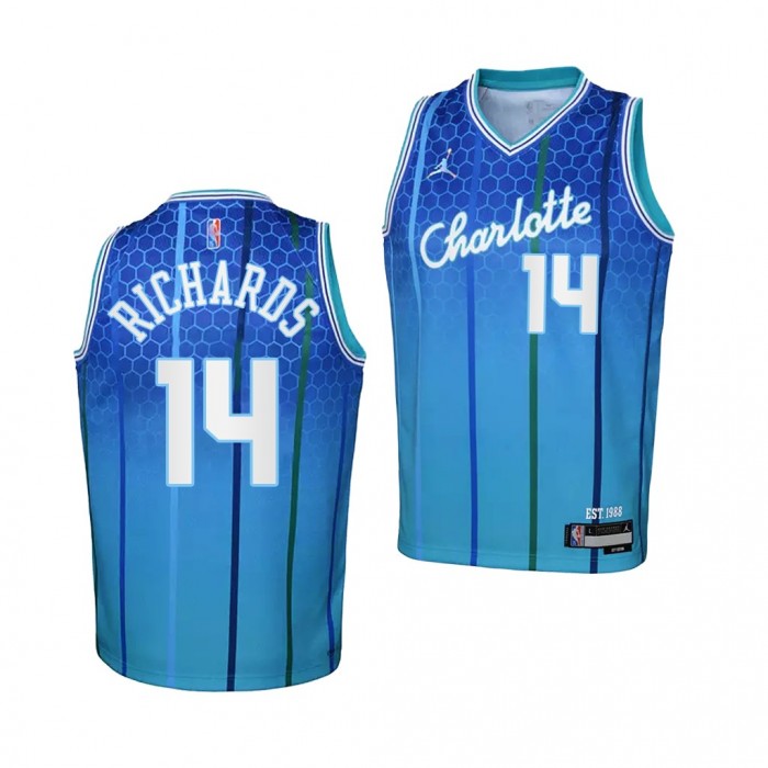 Youth Charlotte Hornets Nick Richards 2021-22 City Edition 75th Anniversary Jersey-Teal