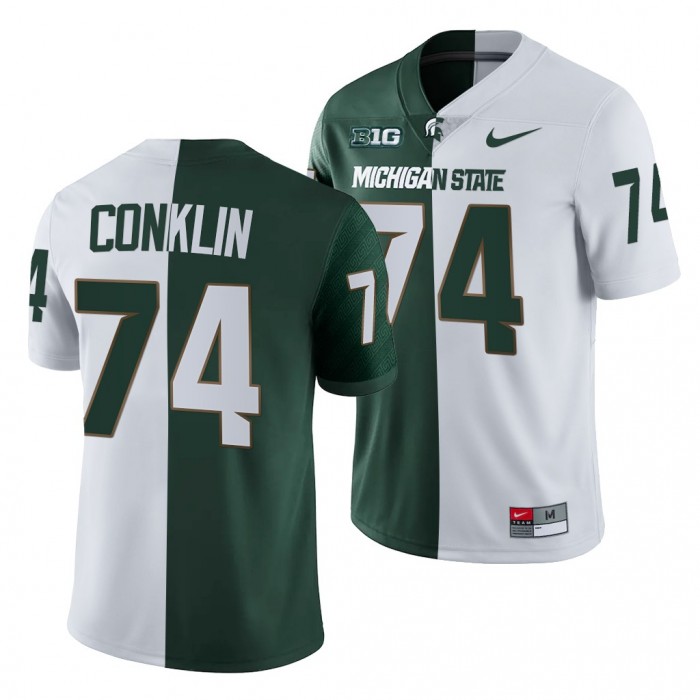 Michigan State Spartans Jack Conklin Jersey White Green Split Edition Uniform