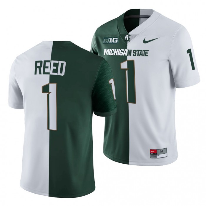 Michigan State Spartans Jayden Reed Jersey White Green 2021-22 Split Edition Uniform