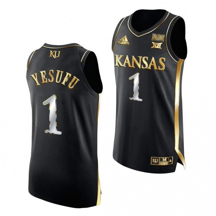 Joseph Yesufu Kansas Jayhawks Black Jersey 2021-22 Golden Edition Authentic Basketball Shirt