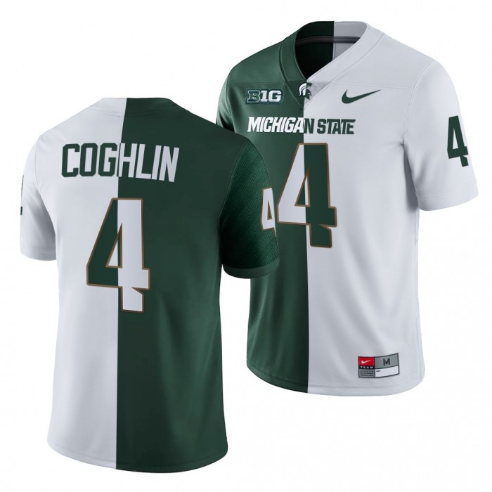 Michigan State Spartans Matt Coghlin Jersey White Green 2021-22 Split Edition Uniform