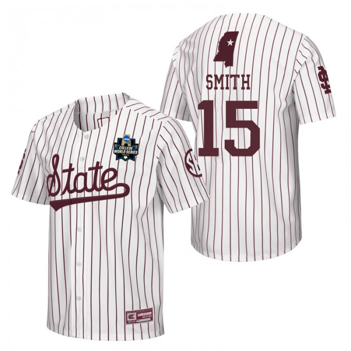 Cade Smith Mississippi State White 2021 College World Series Champions Pinstripe Baseball Jersey