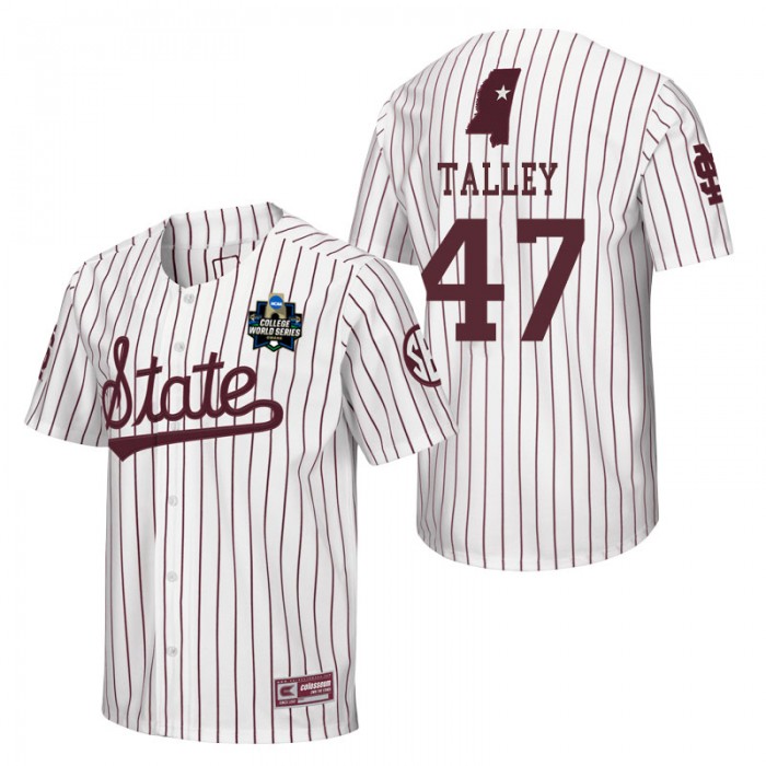 Drew Talley Mississippi State White 2021 College World Series Champions Pinstripe Baseball Jersey