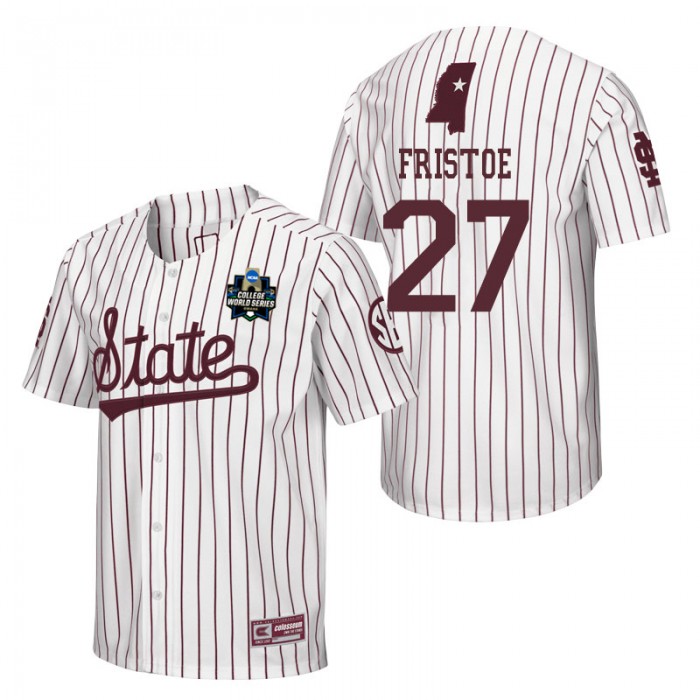 Jackson Fristoe Mississippi State White 2021 College World Series Champions Pinstripe Baseball Jersey