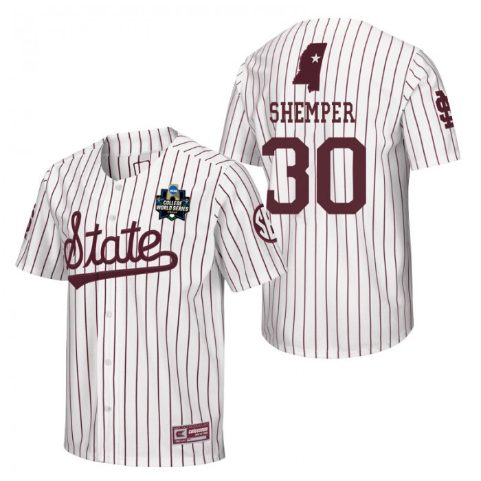 Jared Shemper Mississippi State White 2021 College World Series Champions Pinstripe Baseball Jersey