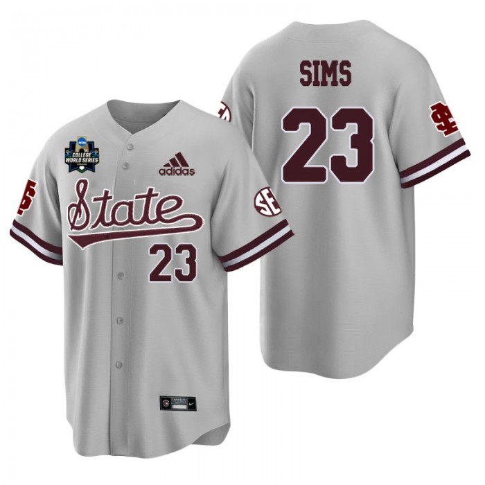 Landon Sims Mississippi State Gray 2021 College World Series Champions College Baseball Jersey