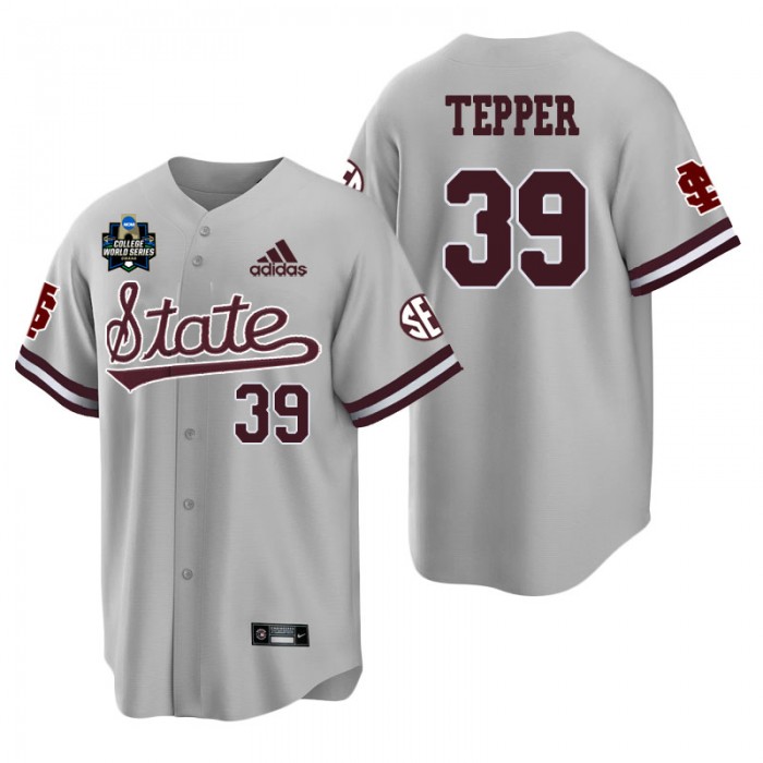 Mikey Tepper Mississippi State Gray 2021 College World Series Champions College Baseball Jersey