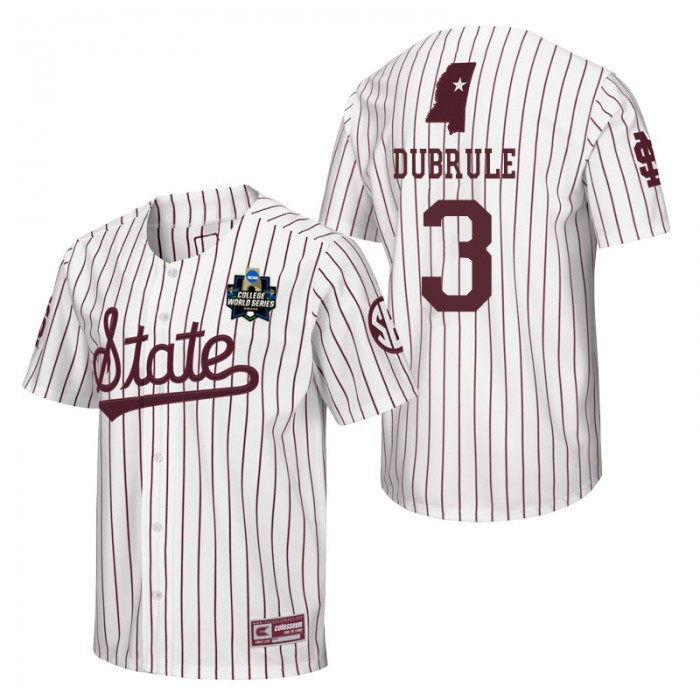 Scotty Dubrule Mississippi State White 2021 College World Series Champions Pinstripe Baseball Jersey