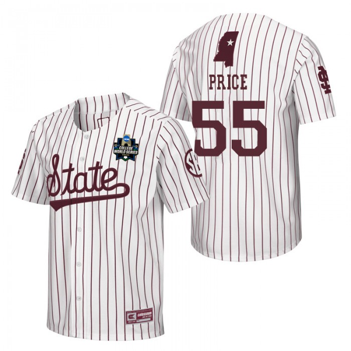 Spencer Price Mississippi State White 2021 College World Series Champions Pinstripe Baseball Jersey