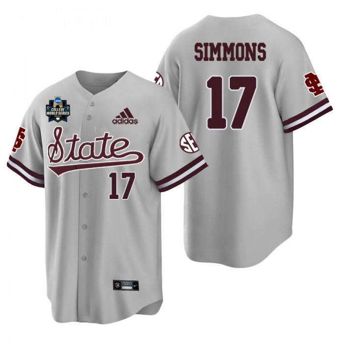 Stone Simmons Mississippi State Gray 2021 College World Series Champions College Baseball Jersey