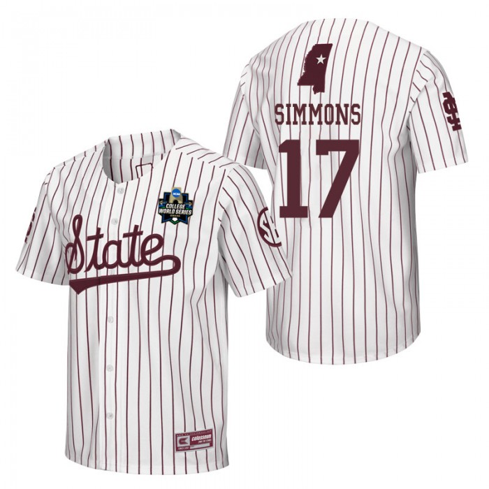 Stone Simmons Mississippi State White 2021 College World Series Champions Pinstripe Baseball Jersey