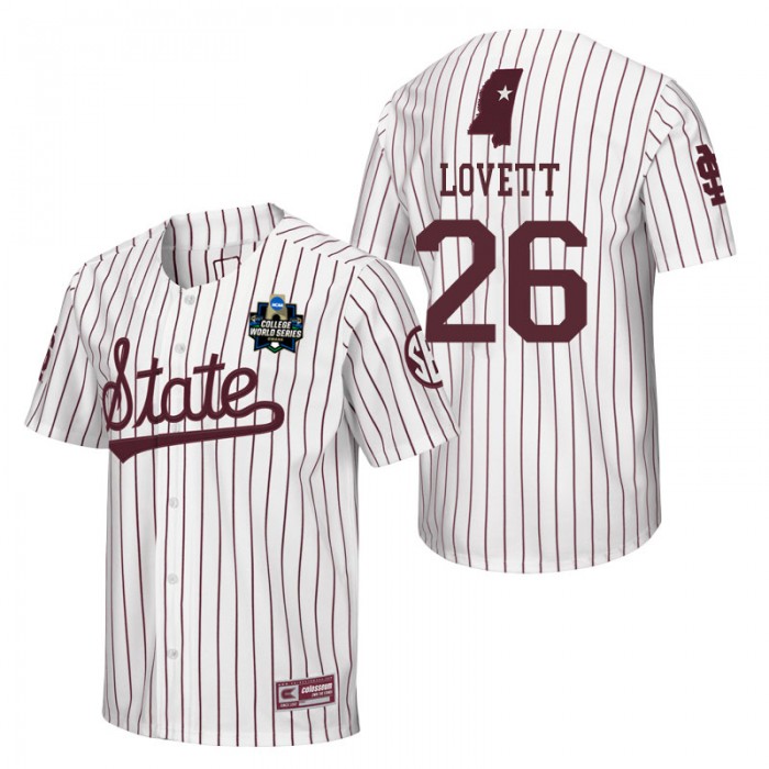 Xavier Lovett Mississippi State White 2021 College World Series Champions Pinstripe Baseball Jersey