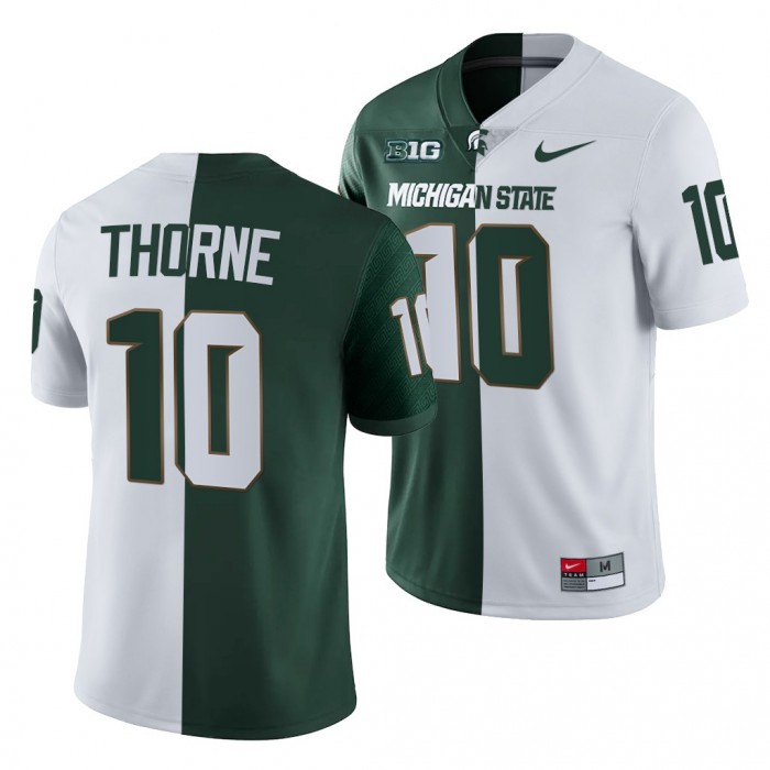Michigan State Spartans Payton Thorne Jersey White Green 2021-22 Split Edition Uniform