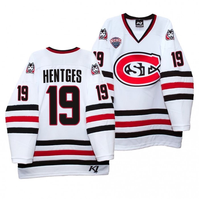 St. Cloud State Huskies Sam Hentges White Home Hockey Jersey 2021-22