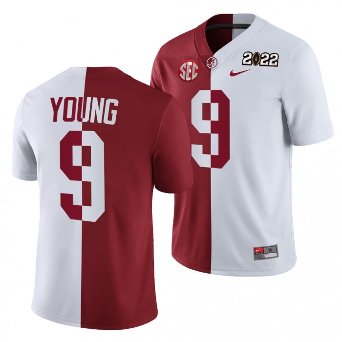 Alabama Crimson Tide Bryce Young 2022 National Championship Jersey #9 Crimson White Split Edition Uniform