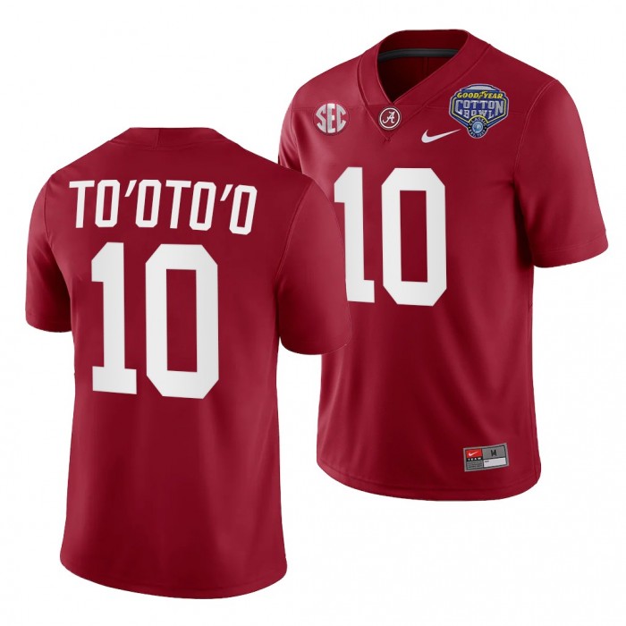 Alabama Crimson Tide Henry To'oTo'o 10 Jersey Crimson 2021 Cotton Bowl College Football Playoff Uniform