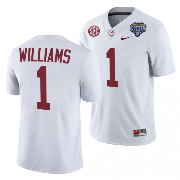 Jameson Williams Alabama Crimson Tide 2021 Cotton Bowl White College Football Playoff 1 Jersey Men