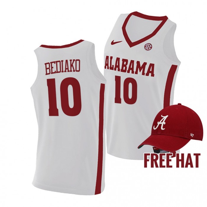 Charles Bediako Jersey Alabama Crimson Tide 2021-22 College Basketball Free Hat Jersey-White