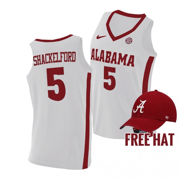 Jaden Shackelford Jersey Alabama Crimson Tide 2021-22 College Basketball Free Hat Jersey-White