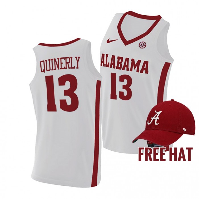 Jahvon Quinerly Jersey Alabama Crimson Tide 2021-22 College Basketball Free Hat Jersey-White