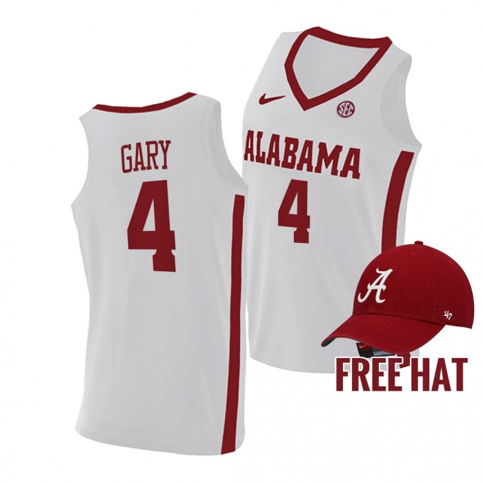 Juwan Gary Jersey Alabama Crimson Tide 2021-22 College Basketball Free Hat Jersey-White
