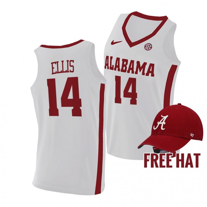 Keon Ellis Jersey Alabama Crimson Tide 2021-22 College Basketball Free Hat Jersey-White