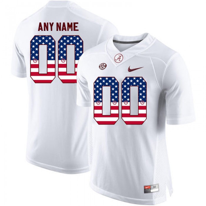 Male Alabama Crimson Tide #00 White Custom College Football Limited Jersey US Flag Fashion