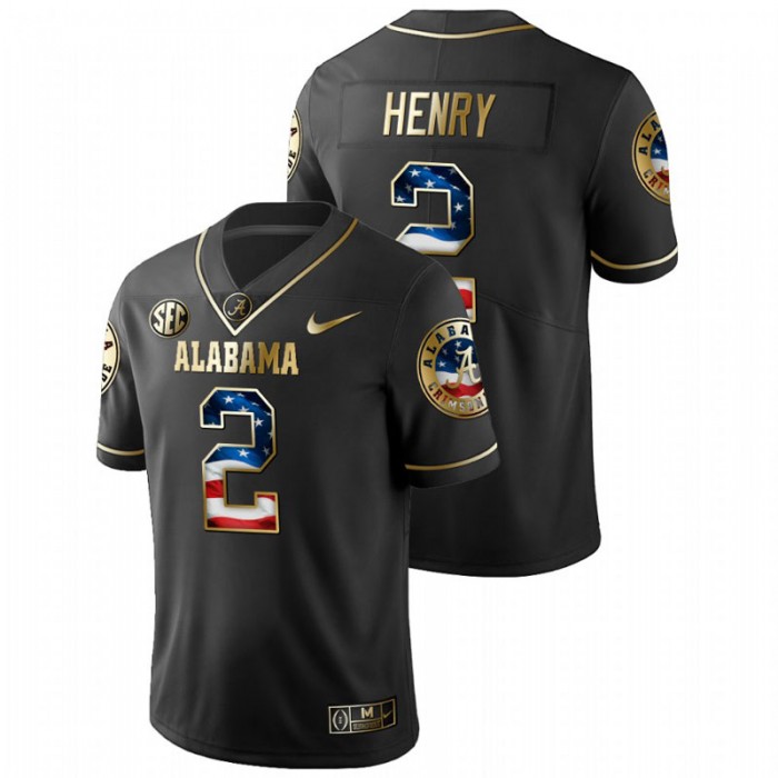 Alabama Crimson Tide Derrick Henry Golden Edition Stars And Stripes Jersey For Men Black