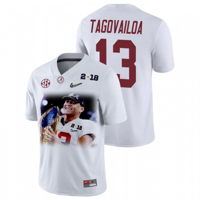 Alabama Crimson Tide Taulia Tagovailoa Player Portrait 2018 CFP National Championship Jersey For Men White