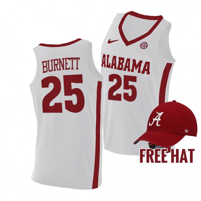 Nimari Burnett Jersey Alabama Crimson Tide 2021-22 College Basketball Free Hat Jersey-White