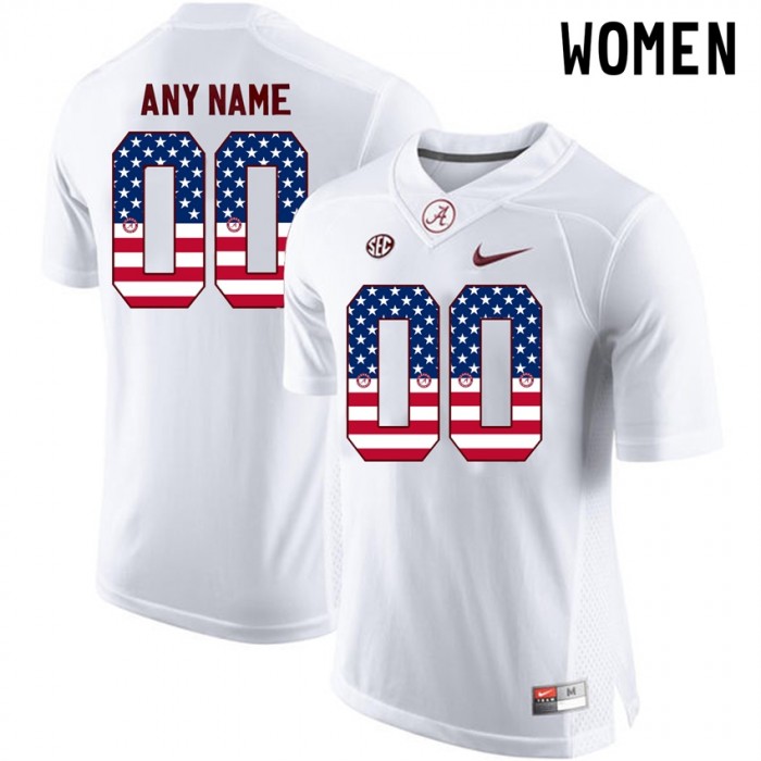 Women Alabama Crimson Tide #00 White College Football Custom Limited Jersey US Flag Fashion