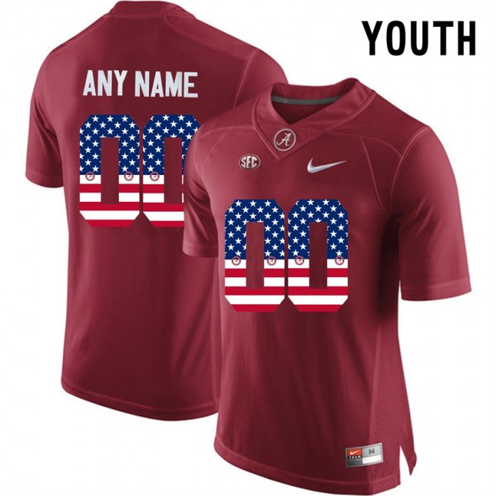 Youth Alabama Crimson Tide #00 Crimson College Football Custom Limited Jersey US Flag Fashion