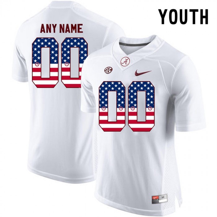 Youth Alabama Crimson Tide #00 White College Football Custom Limited Jersey US Flag Fashion