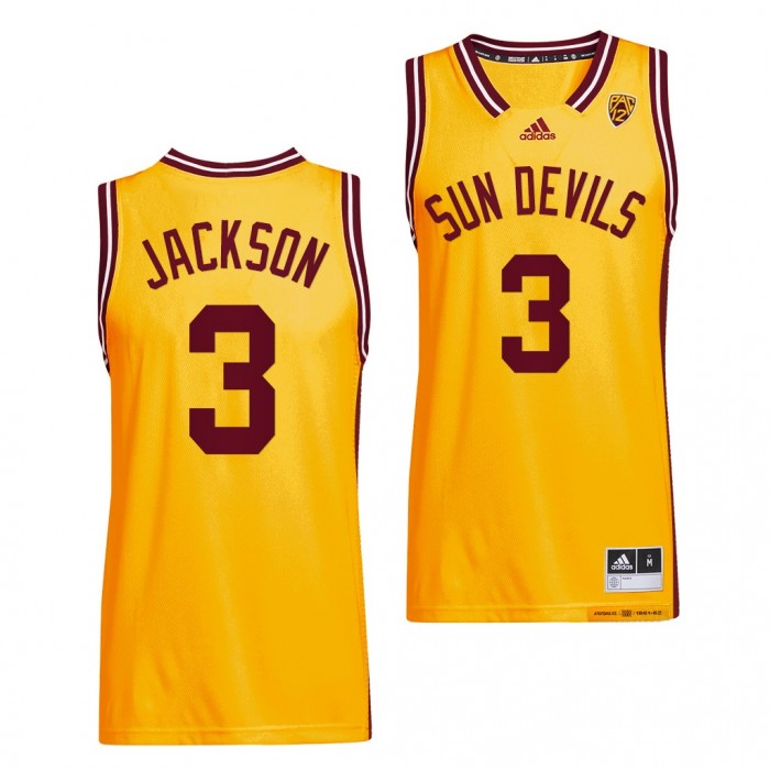 Marreon Jackson #3 Arizona State Sun Devils Reverse Retro Gold Jersey 2022 Basketball