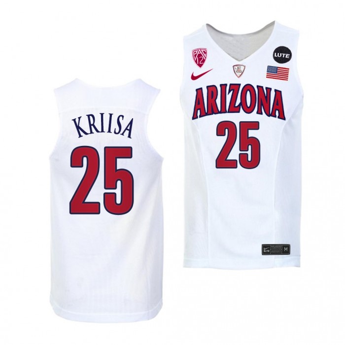 Arizona Wildcats Kerr Kriisa #25 White Replica Jersey 2021-22 College Basketball