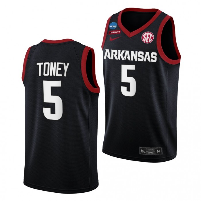 Au'Diese Toney Arkansas Razorbacks 2022 NCAA March Madness Black Basketball Jersey #5