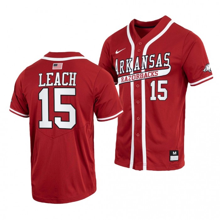 Arkansas Razorbacks #15 Dylan Leach College Baseball Cardinal Throwback Jersey