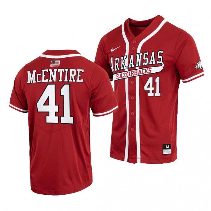 Arkansas Razorbacks #41 Will McEntire College Baseball Cardinal Throwback Jersey