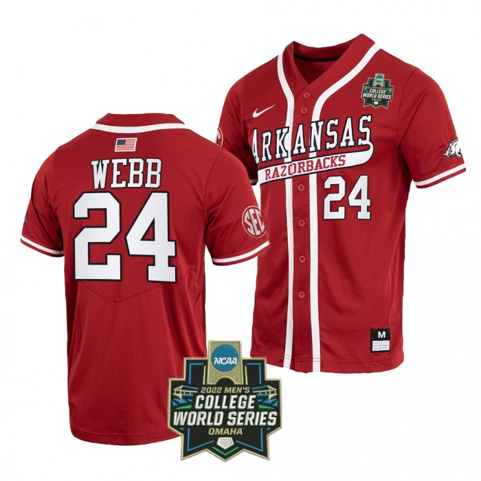 2022 College World Series Arkansas Razorbacks Braydon Webb #24 Cardinal Baseball Jersey Men