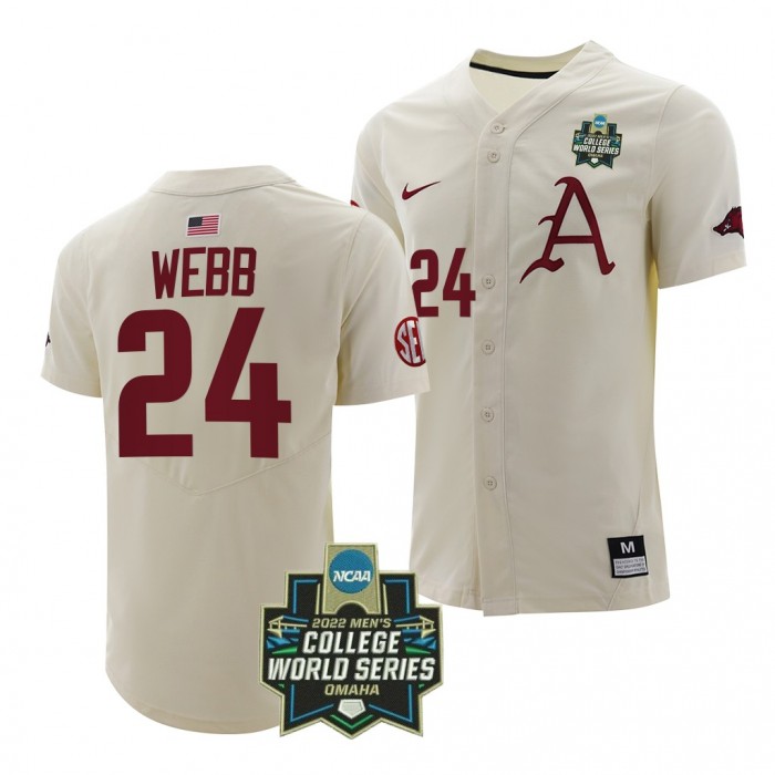 Braydon Webb Arkansas Razorbacks #24 White 2022 College World Series Baseball Jersey