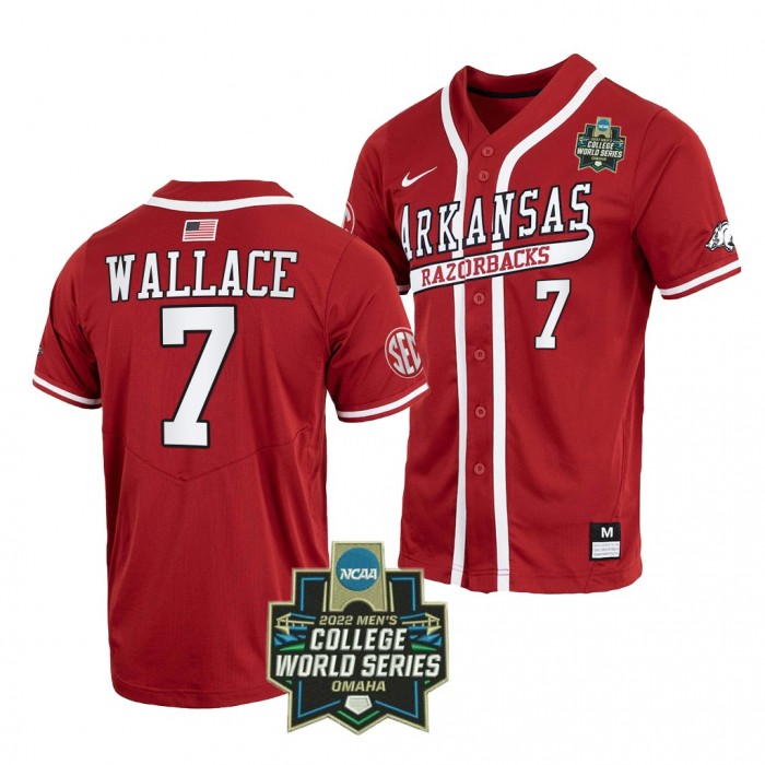 2022 College World Series Arkansas Razorbacks Cayden Wallace #7 Cardinal Baseball Jersey Men
