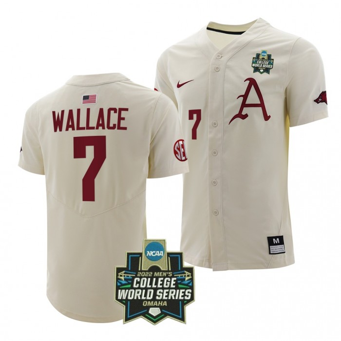 Cayden Wallace Arkansas Razorbacks #7 White 2022 College World Series Baseball Jersey