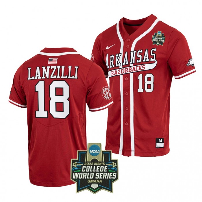 2022 College World Series Arkansas Razorbacks Chris Lanzilli #18 Cardinal Baseball Jersey Men